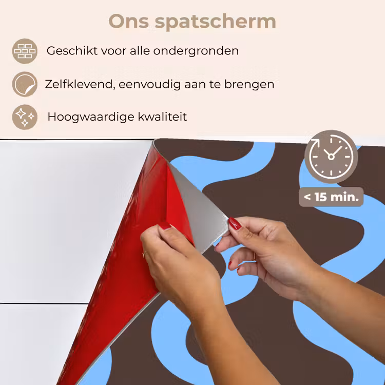 Kronkelende lijnen - Blauw - Bruin - Minimalistisch keuken achterwand spatscherm klein 900 -spatscherm_NL