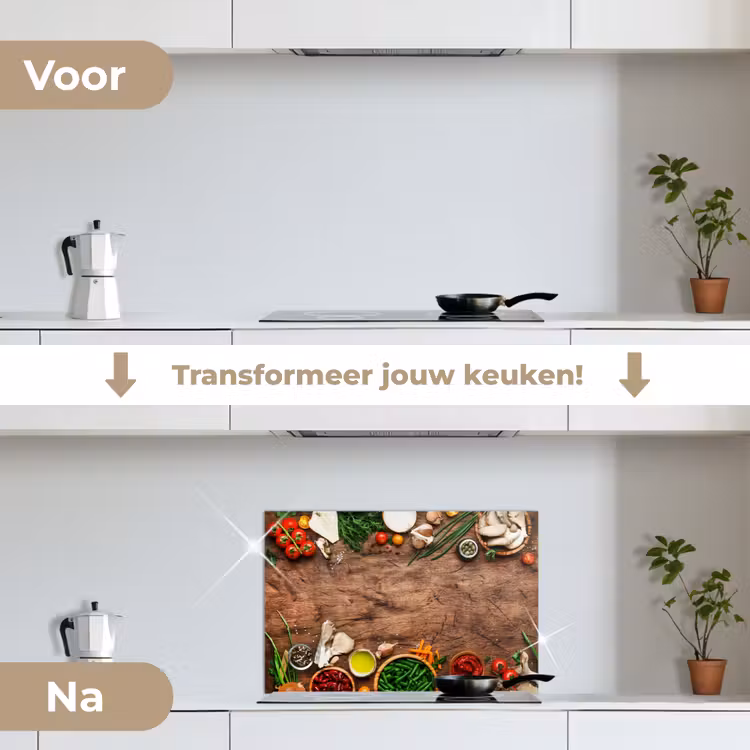 Kruiden - Groente - Rustiek keuken achterwand spatscherm klein -voor_na_NL
