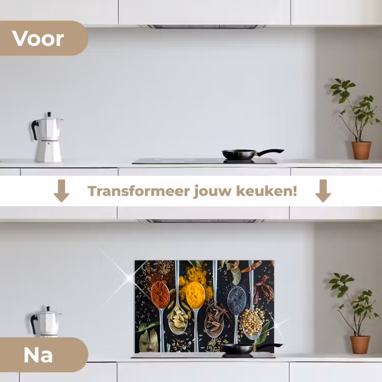 Kruiden - Lepel - Specerijen - Zwart - Keuken keuken achterwand spatscherm klein -voor_na_NL