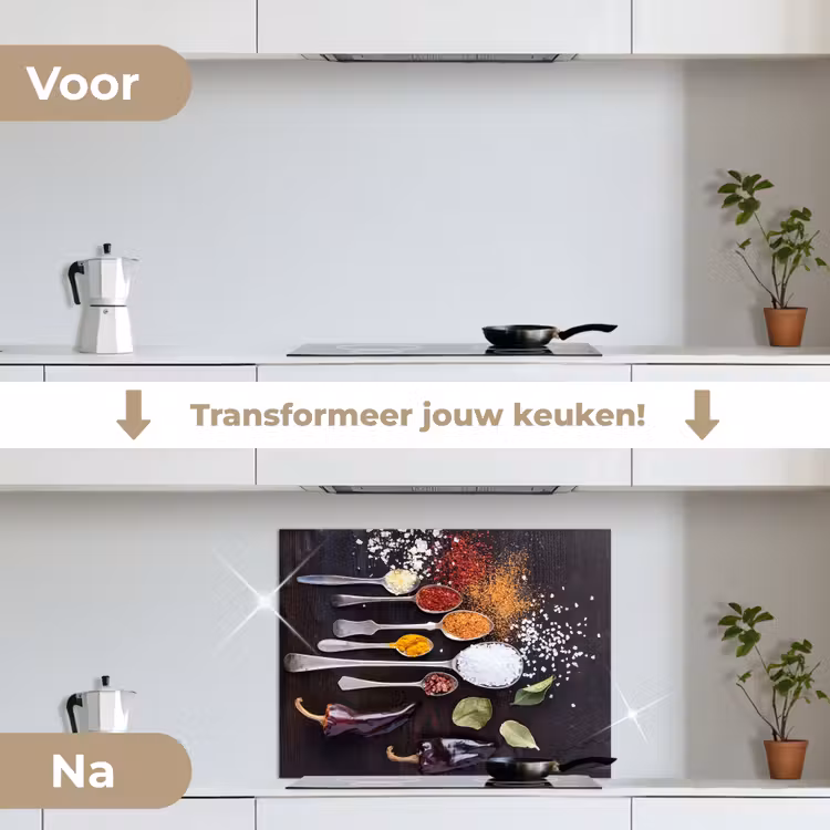 Kruiden - Lepels - Specerijen - Industrieel keuken achterwand spatscherm middel -voor_na_NL