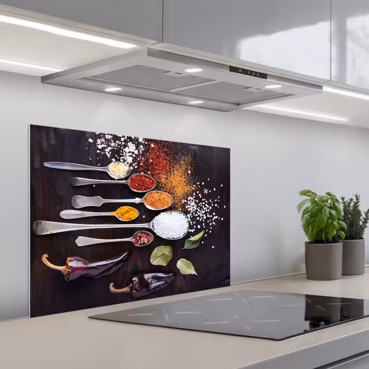Kruiden - Lepels - Specerijen - Industrieel keuken achterwand spatscherm middel -3d_schuin