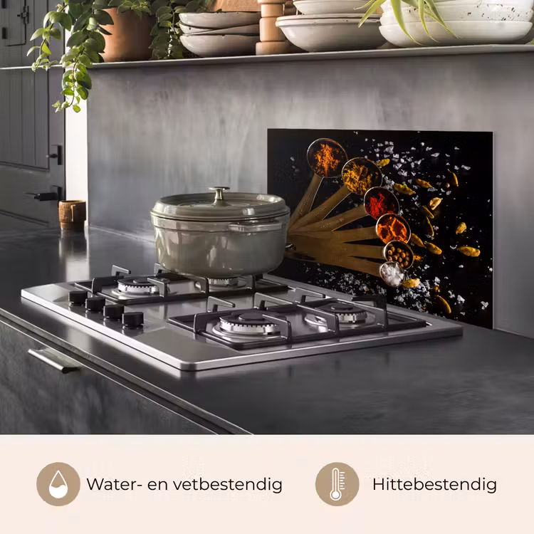 Kruiden - Lepels - Zout - Specerijen - Zwart keuken achterwand spatscherm klein -usp_NL