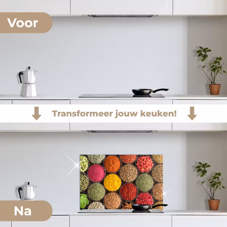 Kruiden - Schaaltjes - Kleurrijk - Textuur keuken achterwand spatscherm klein -voor_na_NL