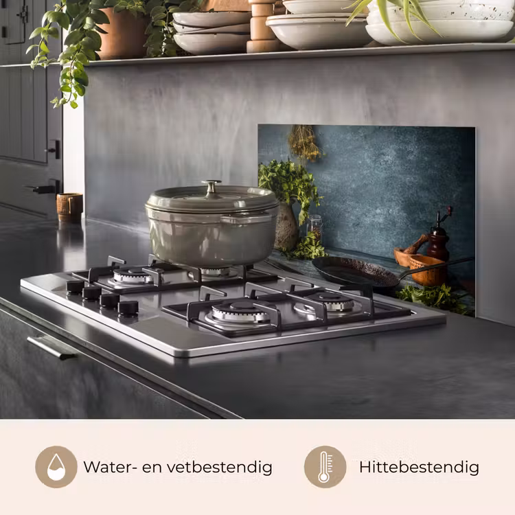 Kruiden - Specerijen - Pan - Mes - Grijs - Rustiek keuken achterwand spatscherm klein -usp_NL