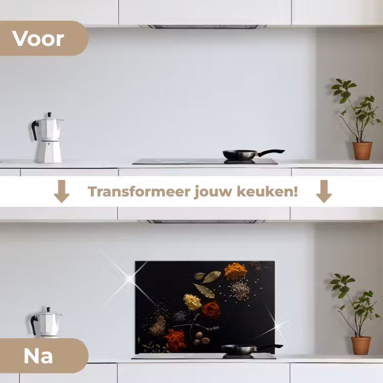 Kruiden - Zwart - Specerijen - Keuken - Koken keuken achterwand spatscherm klein -voor_na_NL