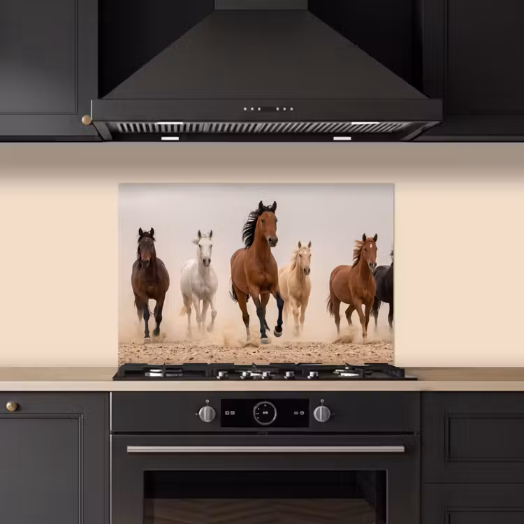 Kudde paarden - Stofwolk - Bruin - Zwart keuken achterwand spatscherm klein -sfeer1