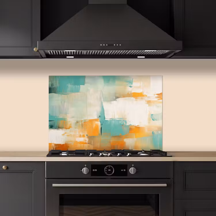 Kunst - Abstract - Blauw - Wit keuken achterwand spatscherm klein -sfeer1