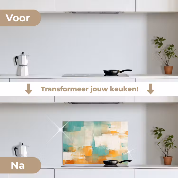 Kunst - Abstract - Blauw - Wit keuken achterwand spatscherm klein -voor_na_NL