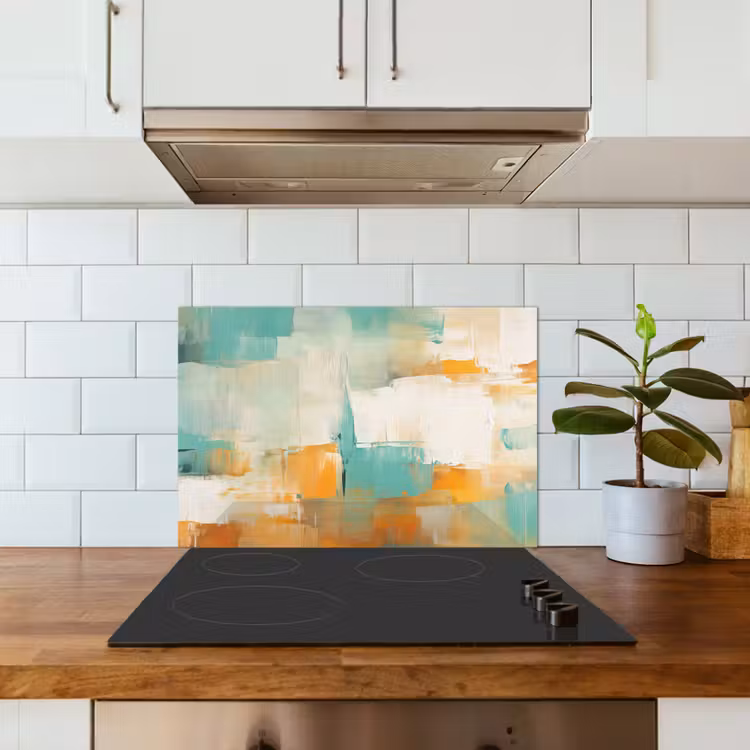 Kunst - Abstract - Blauw - Wit keuken achterwand spatscherm klein -sfeer2