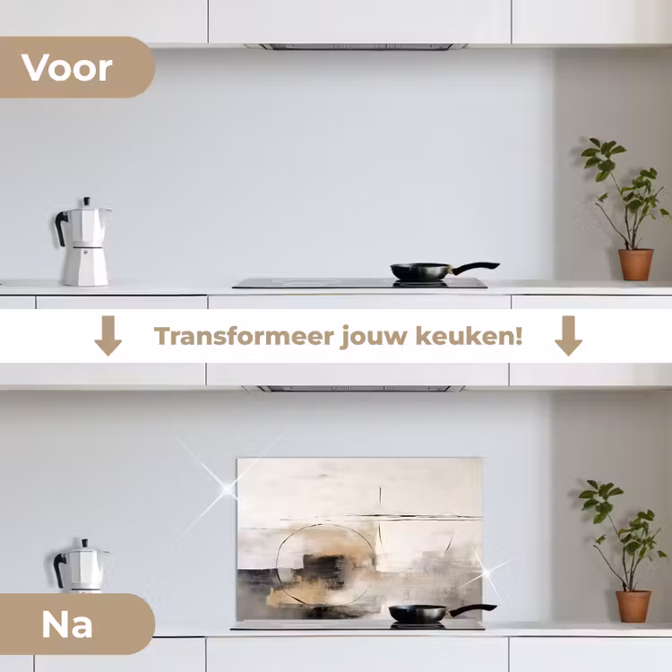 Kunst - Abstract - Grijs - Industrieel keuken achterwand spatscherm klein -voor_na_NL