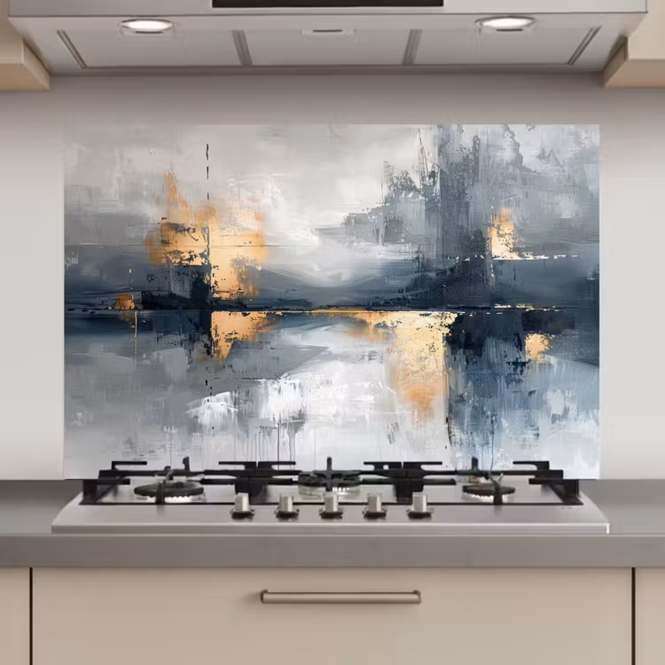 Kunst - Grijs - Goud - Abstract keuken achterwand spatscherm klein -3d_website
