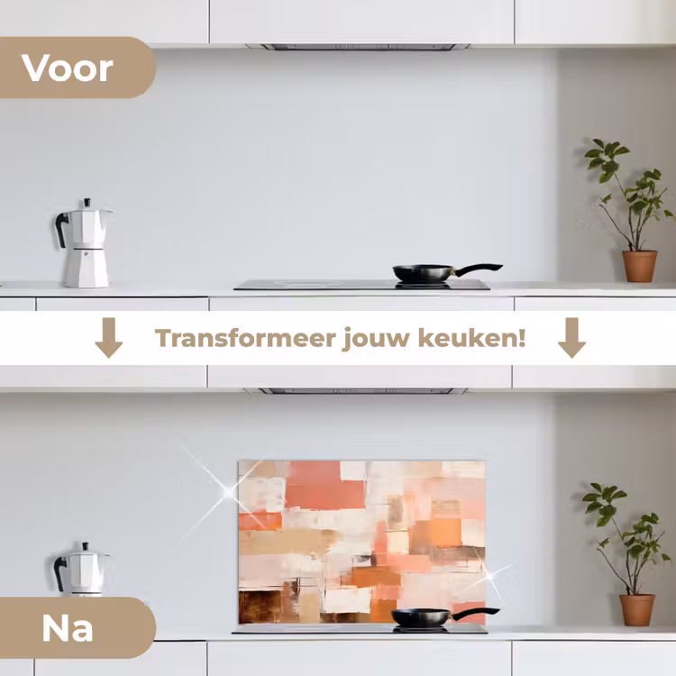 Kunst - Roze - Abstract keuken achterwand spatscherm klein -voor_na_NL