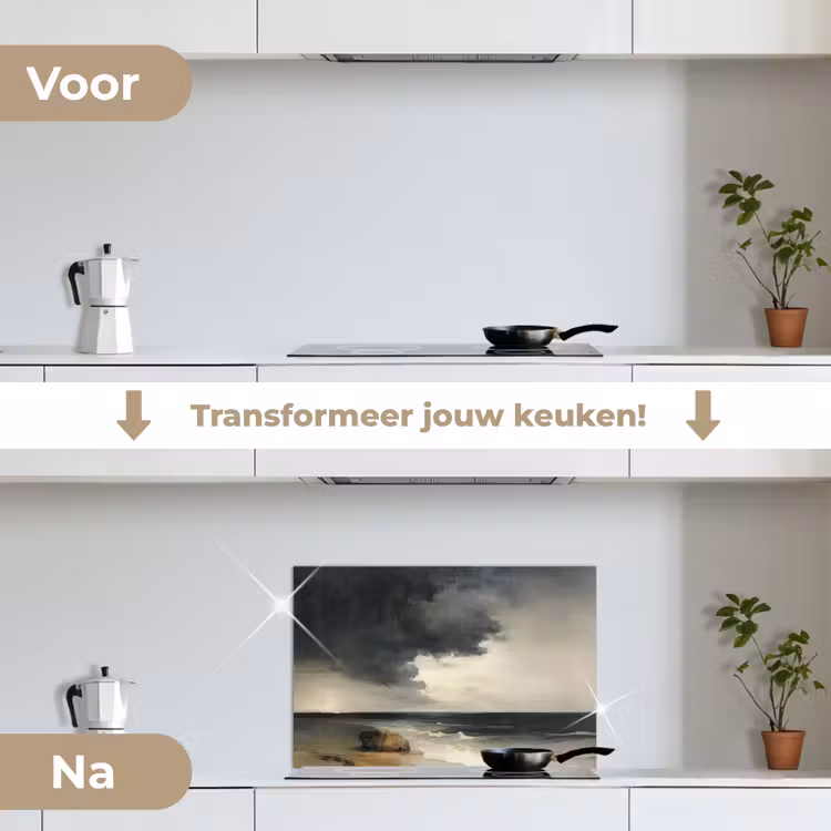 Kust - Golven - Rots - Storm keuken achterwand spatscherm klein -voor_na_NL