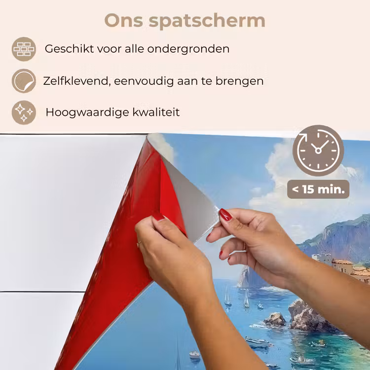Kustdorp - Schilderij - Rotsen - Boten keuken achterwand spatscherm klein -spatscherm_NL