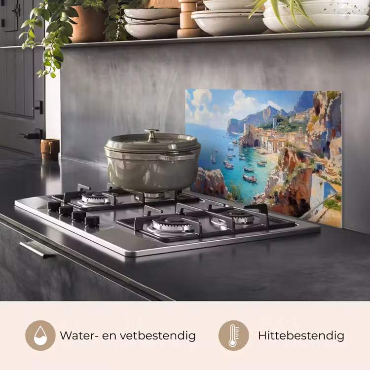 Kustdorp - Schilderij - Rotsen - Boten keuken achterwand spatscherm klein -usp_NL