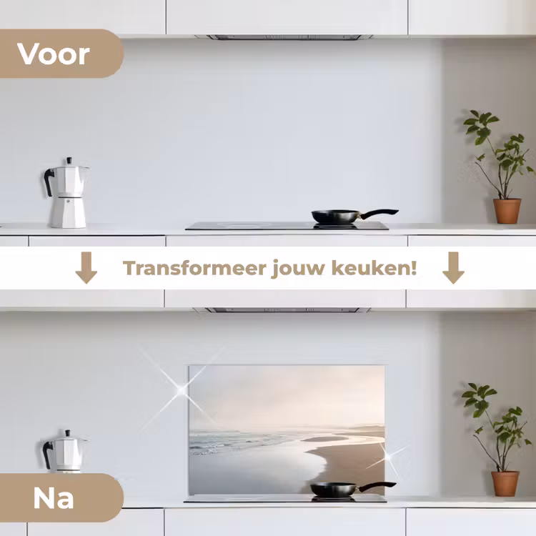 Kustlijn - Strand - Oceaan keuken achterwand spatscherm klein -voor_na_NL