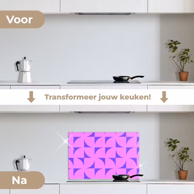Kwadranten - Paars - Roze - Vierkanten keuken achterwand spatscherm klein 900 -voor_na_NL