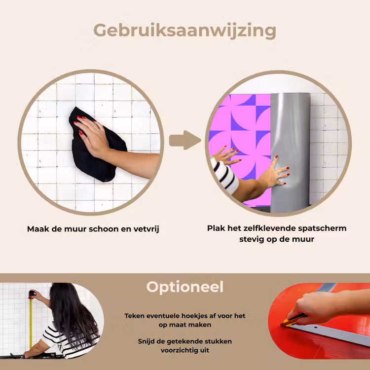 Kwadranten - Paars - Roze - Vierkanten keuken achterwand spatscherm klein 900 -gebruiksaanwijzing_NL