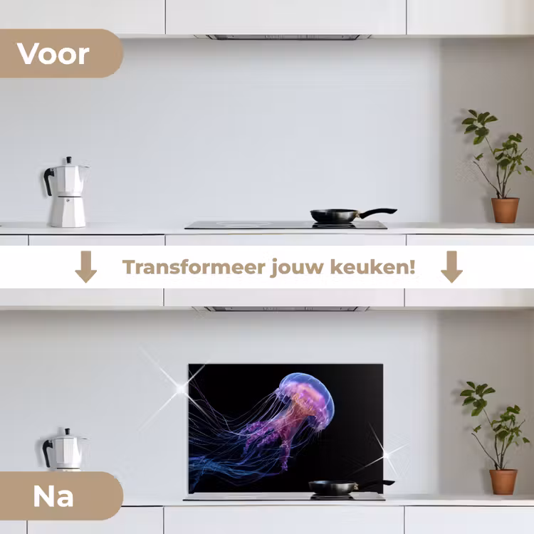 Kwal - Doorzichtig - Roze - Tentakels keuken achterwand spatscherm klein -voor_na_NL