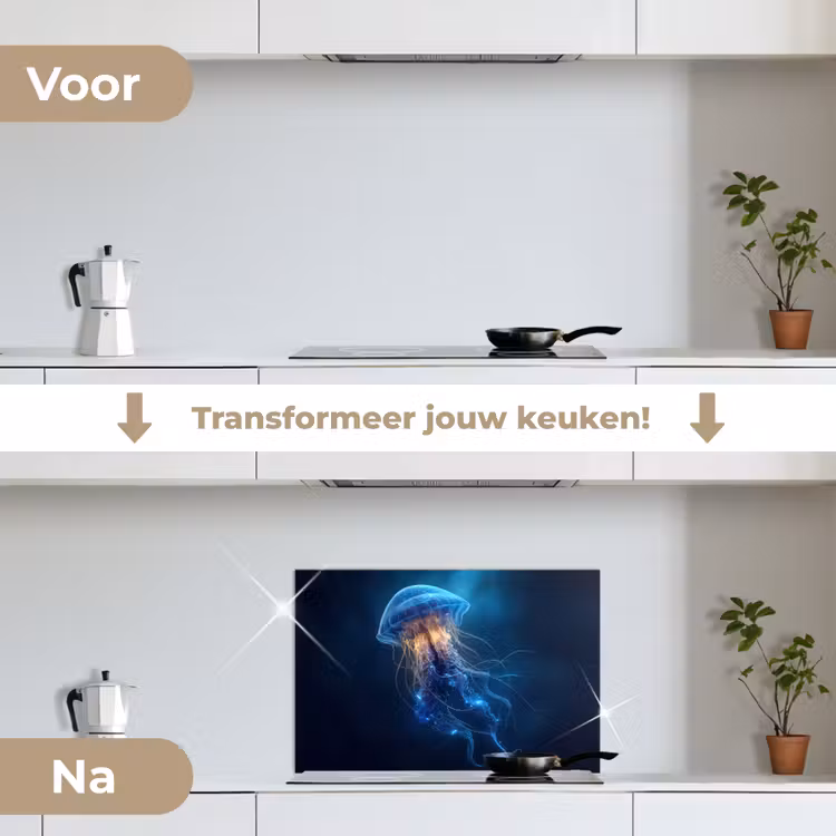 Kwal - Lichtgevend - Tentakels - Blauw keuken achterwand spatscherm klein -voor_na_NL