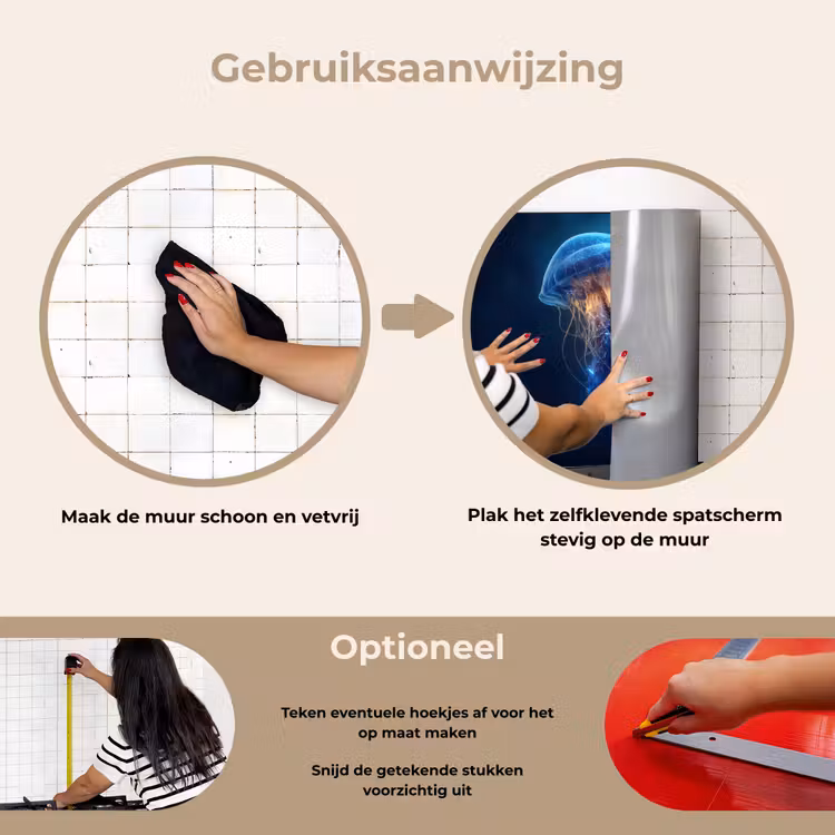 Kwal - Lichtgevend - Tentakels - Blauw keuken achterwand spatscherm klein -gebruiksaanwijzing_NL