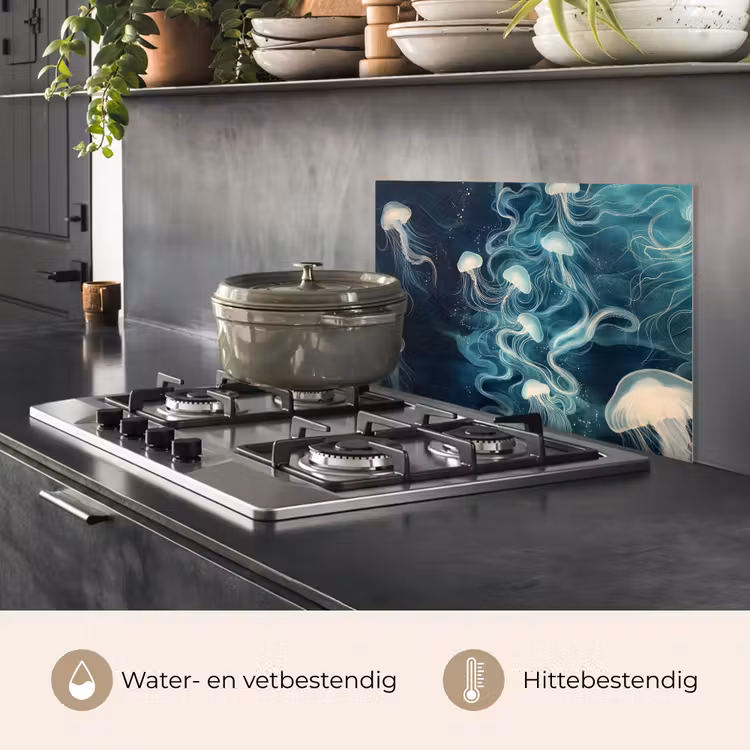 Kwallen - Zee - Wit - Golven keuken achterwand spatscherm klein -usp_NL