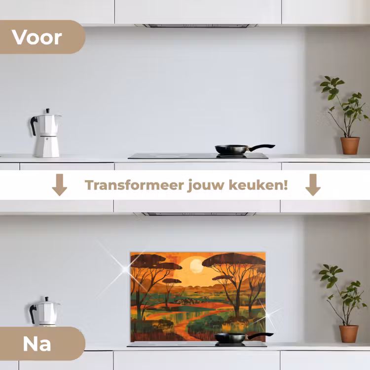 Landschap - Afrikaans - Zon keuken achterwand spatscherm klein -voor_na_NL