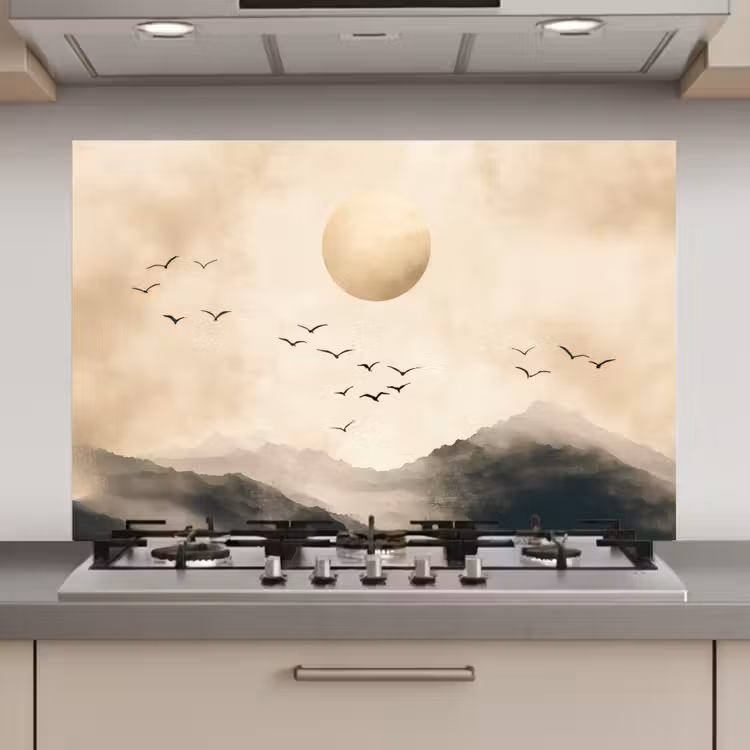 Landschap - Japandi - vogel keuken achterwand spatscherm klein -3d_website