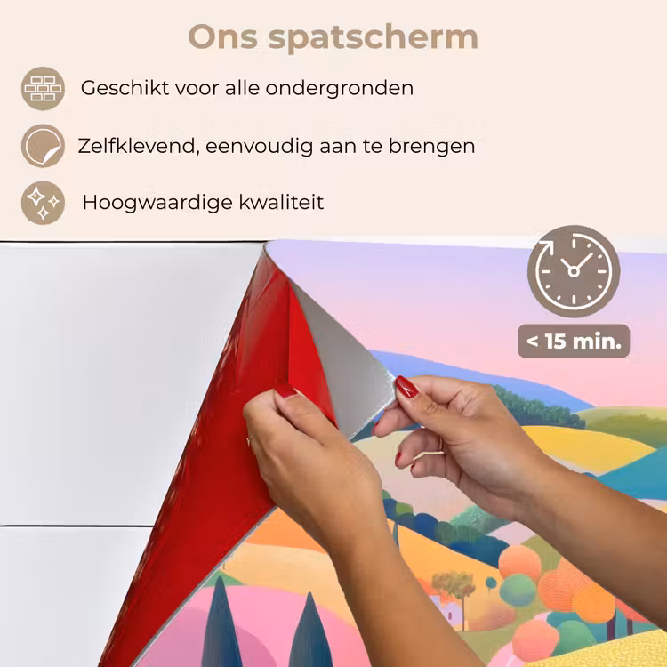 Landschap - Paars - Pastel - Huizen keuken achterwand spatscherm klein -spatscherm_NL