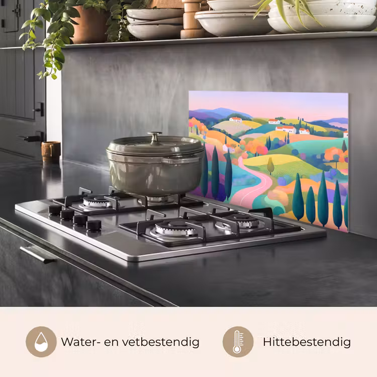 Landschap - Paars - Pastel - Huizen keuken achterwand spatscherm klein -usp_NL