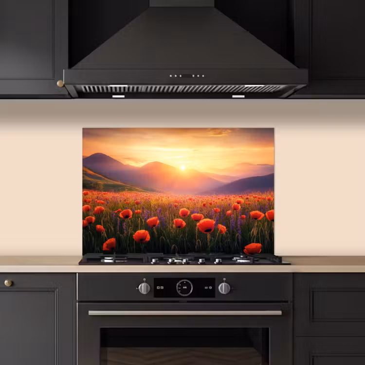 Landschap - Zonsondergang - Bloemenveld keuken achterwand spatscherm klein -sfeer1