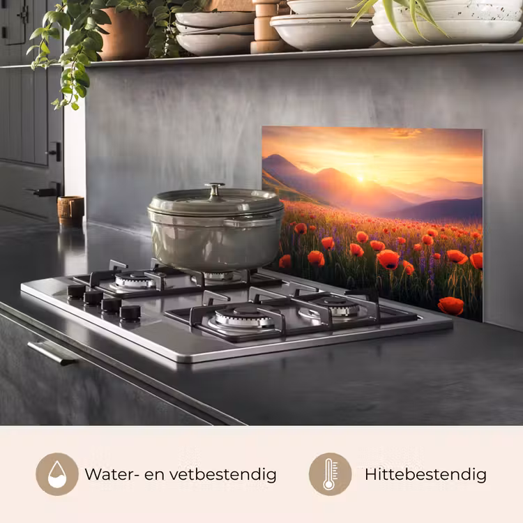 Landschap - Zonsondergang - Bloemenveld keuken achterwand spatscherm klein -usp_NL