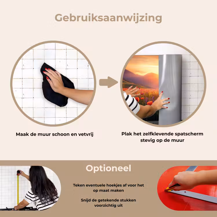 Landschap - Zonsondergang - Bloemenveld keuken achterwand spatscherm klein -gebruiksaanwijzing_NL