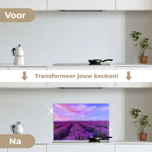 Lavendel - Paars - Bloemen - Natuur keuken achterwand spatscherm klein -voor_na_NL
