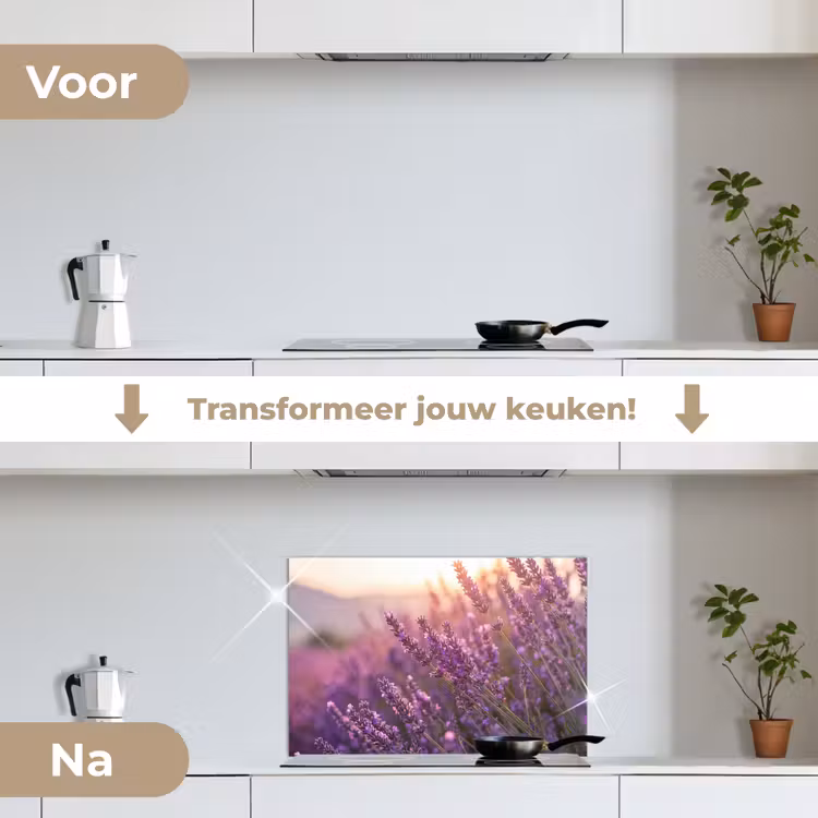 Lavendel - Paars - Zonlicht keuken achterwand spatscherm klein -voor_na_NL