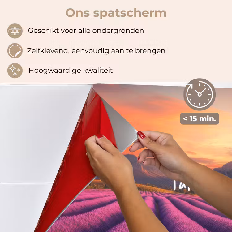 Lavendelveld - Quote - Zonsondergang keuken achterwand spatscherm klein -spatscherm_NL