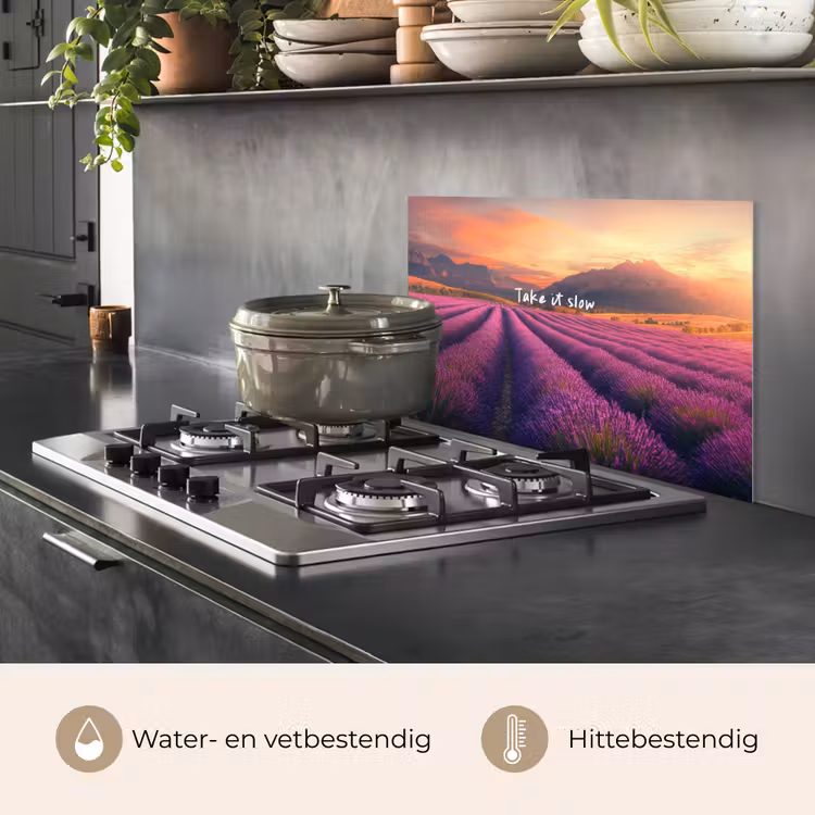 Lavendelveld - Quote - Zonsondergang keuken achterwand spatscherm klein -usp_NL