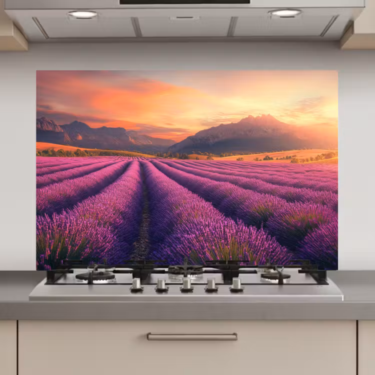 Lavendelveld - Zonsondergang - Paars keuken achterwand spatscherm klein -3d_website