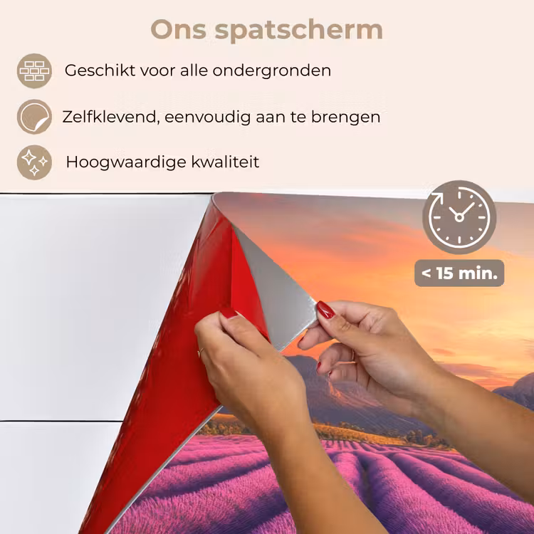 Lavendelveld - Zonsondergang - Paars keuken achterwand spatscherm klein -spatscherm_NL