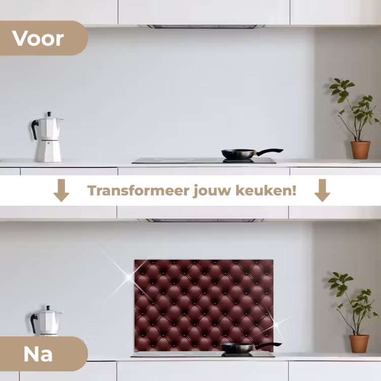 Leer - Patroon - Bordeaux keuken achterwand spatscherm klein 900 -voor_na_NL