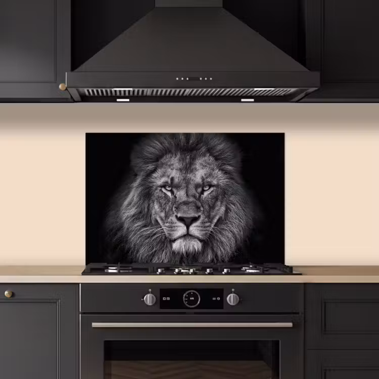 Leeuw - Dieren - Zwart - Wit keuken achterwand spatscherm klein -sfeer1
