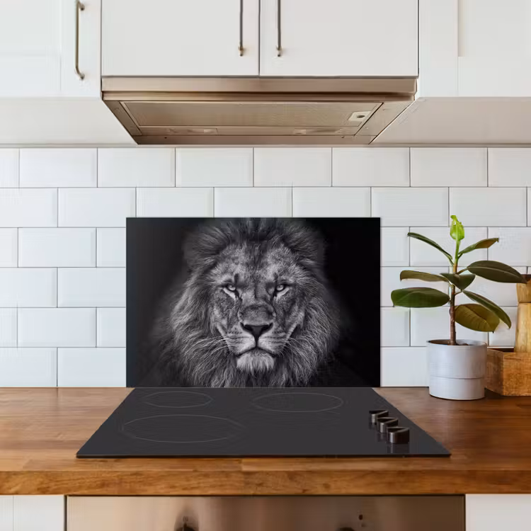 Leeuw - Dieren - Zwart - Wit keuken achterwand spatscherm klein -sfeer2