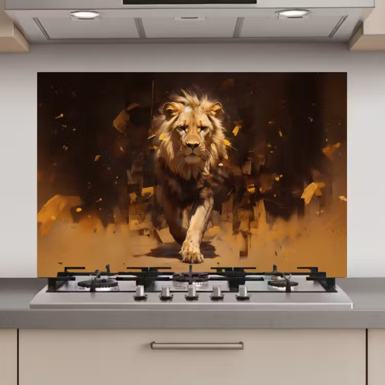 Leeuw - Geschilderd - Abstract - Goud keuken achterwand spatscherm klein -3d_website