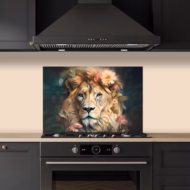 Leeuw - Leeuwenkop - Wilde dieren - Bloemen keuken achterwand spatscherm klein -sfeer1