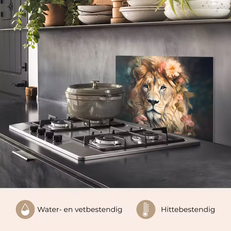 Leeuw - Leeuwenkop - Wilde dieren - Bloemen keuken achterwand spatscherm klein -usp_NL