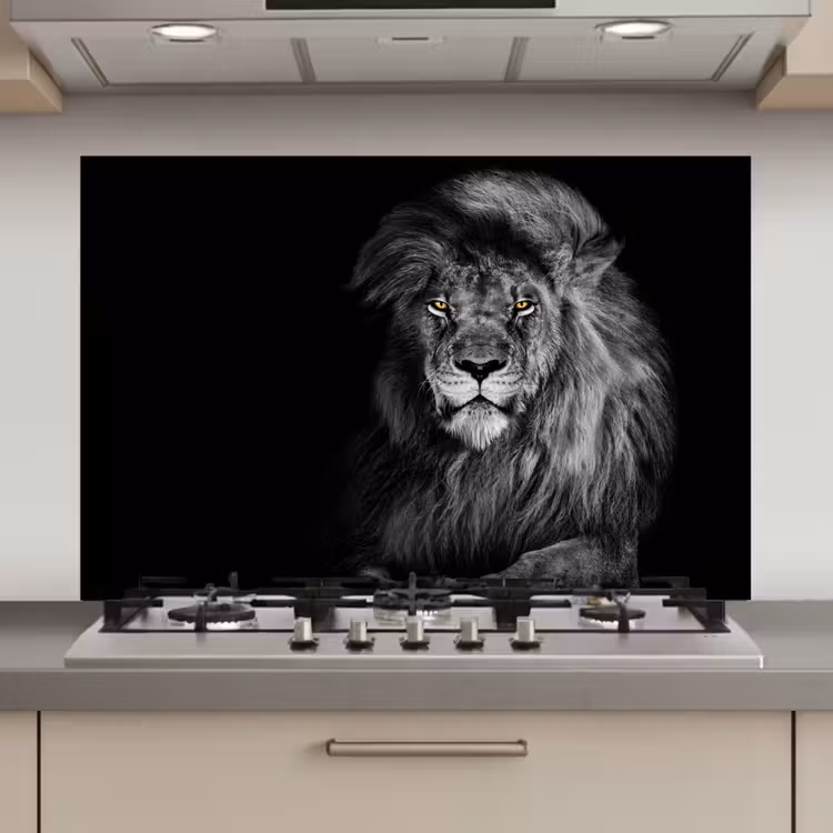 Leeuw - Ogen - Oranje - Zwart wit - Dieren - Portret keuken achterwand spatscherm klein -3d_website