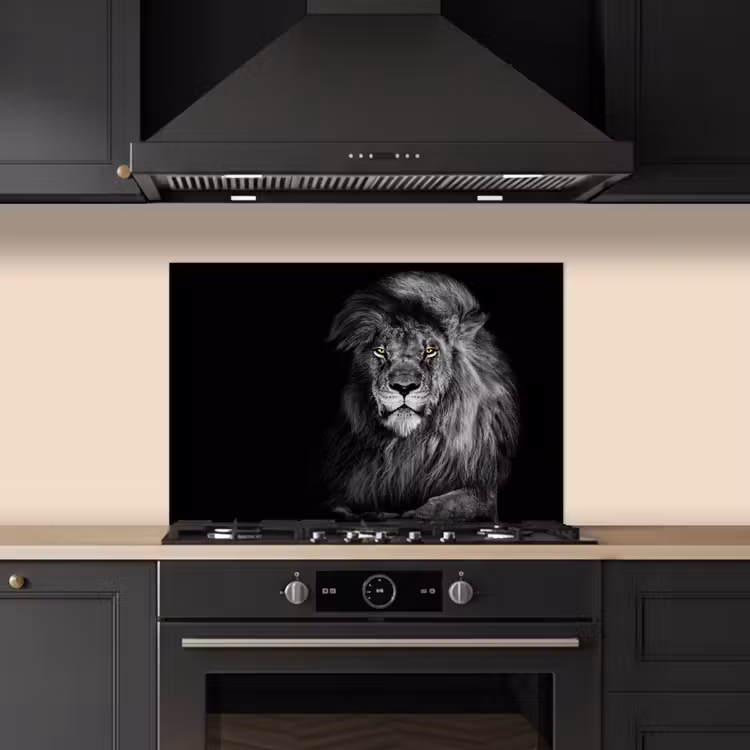 Leeuw - Ogen - Oranje - Zwart wit - Dieren - Portret keuken achterwand spatscherm klein -sfeer1