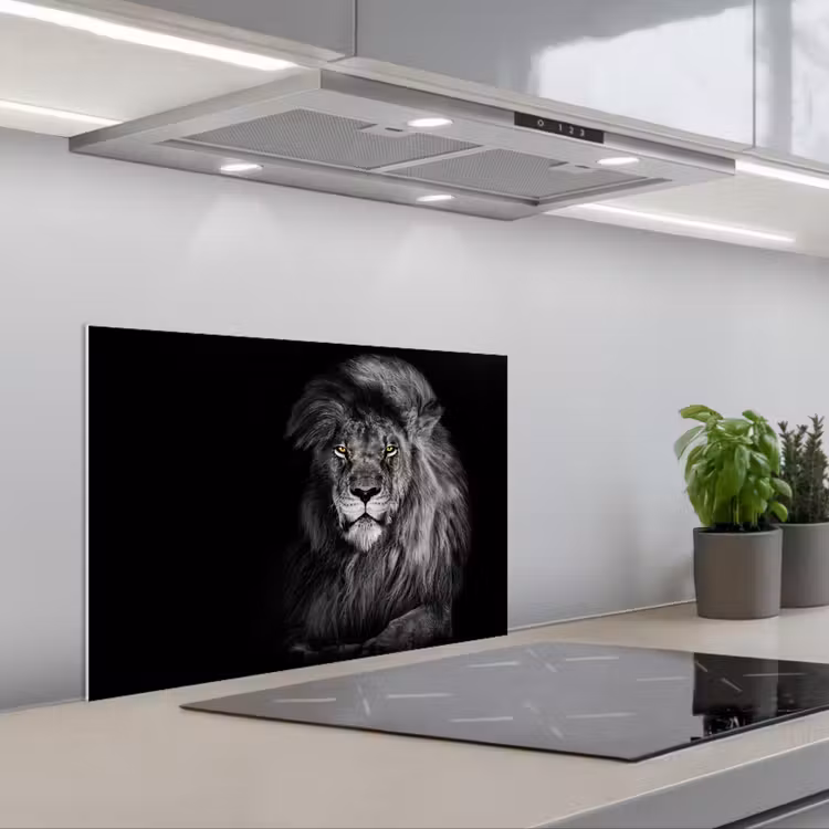 Leeuw - Ogen - Oranje - Zwart wit - Dieren - Portret keuken achterwand spatscherm klein -3d_schuin