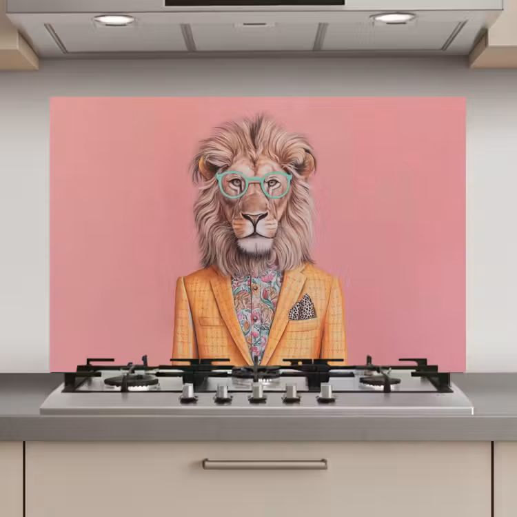 Leeuw - Pak - Geruit - Bril keuken achterwand spatscherm klein -3d_website
