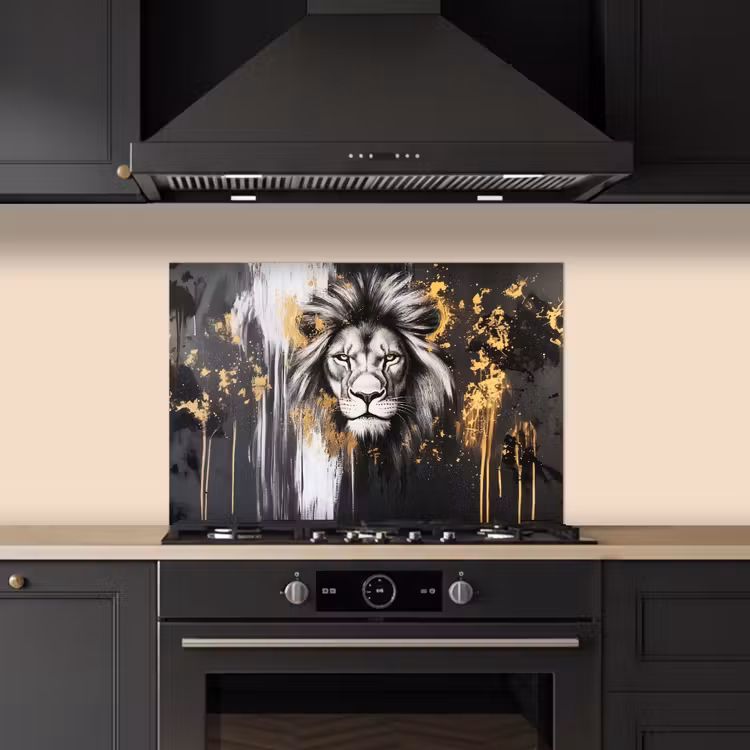 Leeuw - Portret - Verfspatten - Grijs keuken achterwand spatscherm klein -sfeer1